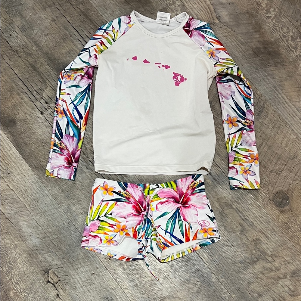 Floral Kids Swim Set - White and Pink